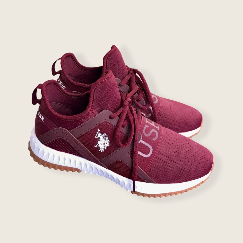 Ralph Lauren U.S. Polo Assn USPA Burgundy Pull On Running Breathable Sneakers - Picture 10 of 10